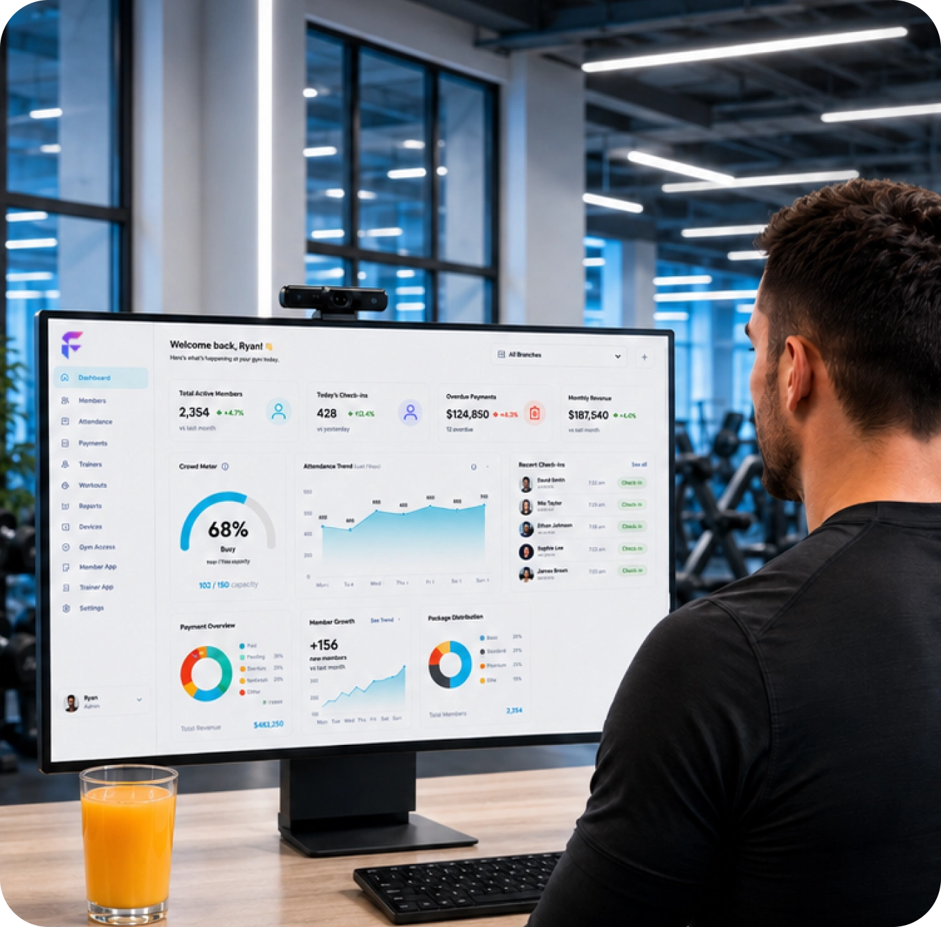 Gym staff managing operations from the Fitness Marvel dashboard